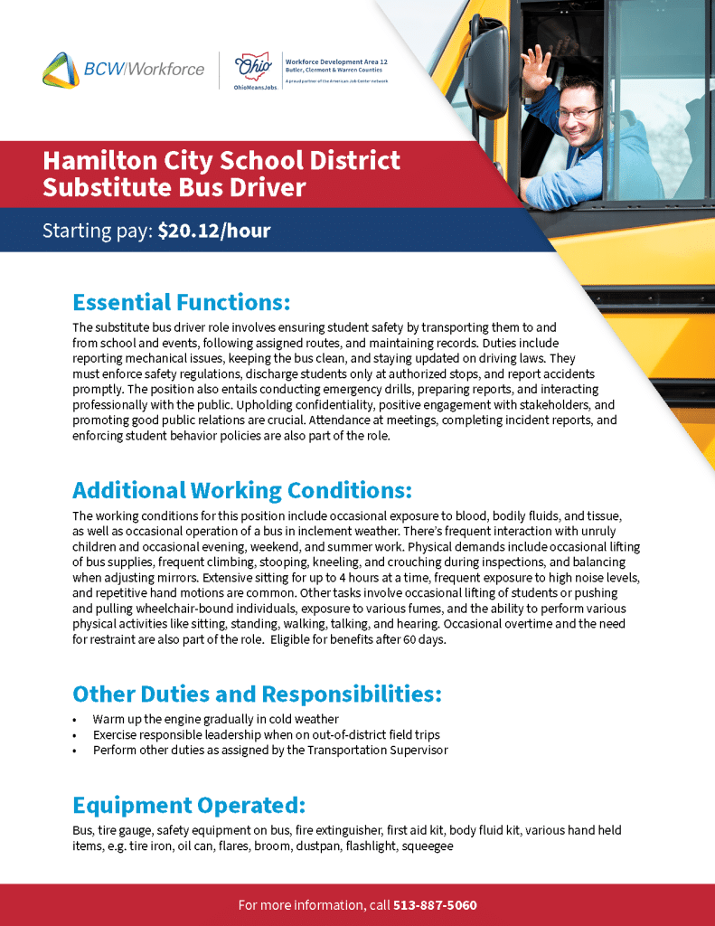 BCW_Hiring Events_Hamilton City School District Substitute Bus Position